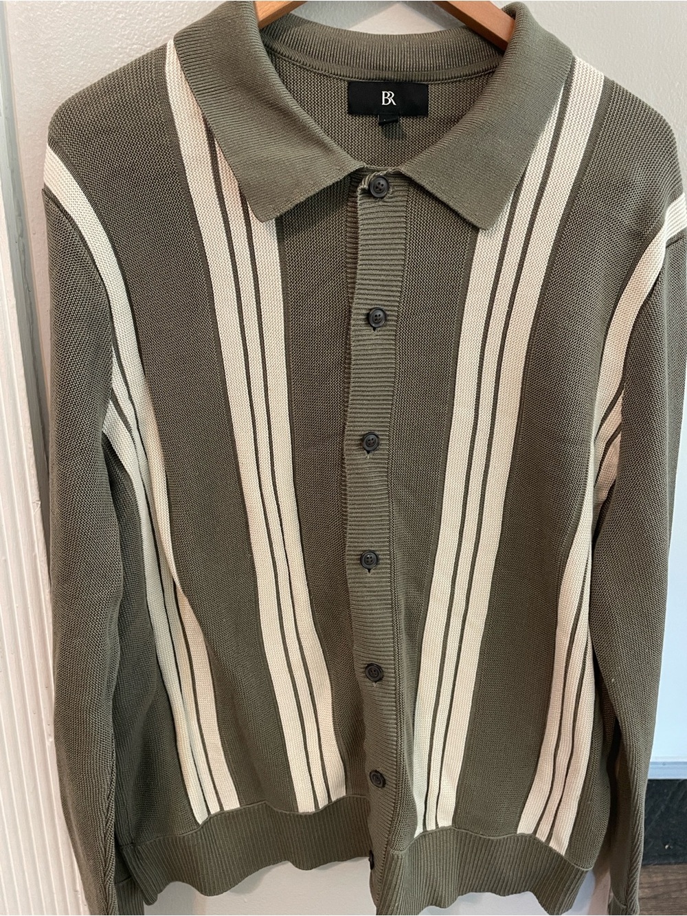 Banana Republic Olive Green Striped Button-Up Cardigan